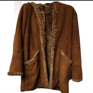 FUDA Of New York Faux Suede Sherpa Lined Jacket Coat Womens Size L.